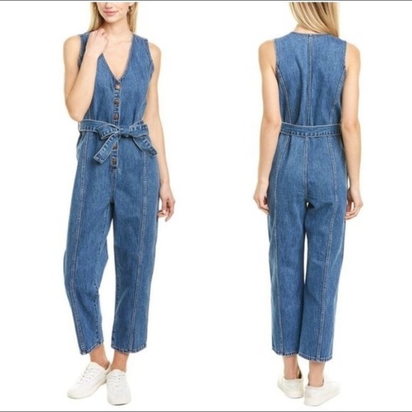 Madewell  Denim Sleeveless Tie-Waist Jumpsuit Size S NWT - Picture 1 of 7